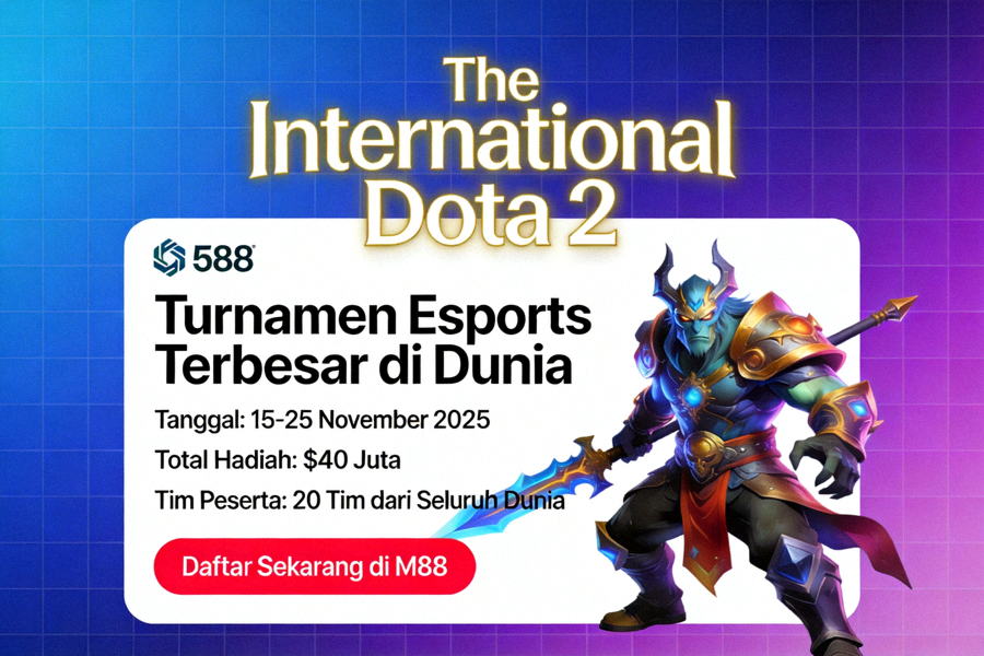 Halaman informasi turnamen esports besar seperti The International Dota 2 di dalam platform M88